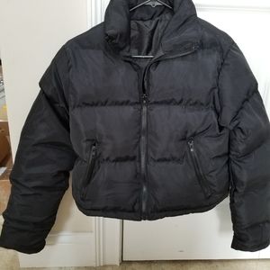Women's Black Cropped Puffer Jacket XL